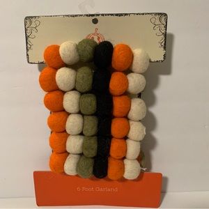 Halloween Fall Garland Pumpkin 6 Ft Felt Wool Stitch Orange Black Pom Pom new